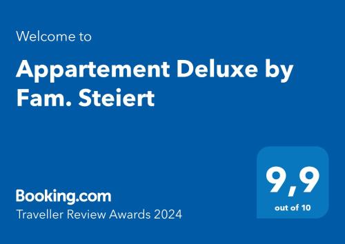 Un certificat, premiu, logo sau alt document afișat la Appartement Deluxe by Fam. Steiert