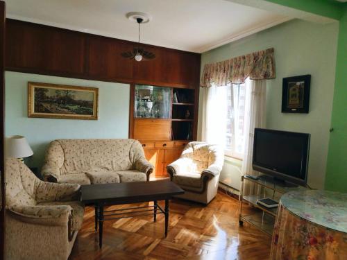 een woonkamer met een bank en een tv bij Amplio y céntrico apartamento en Avilés by beBalmy in Avilés