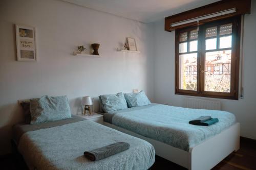 1 Schlafzimmer mit 2 Betten und einem Fenster in der Unterkunft Chalet Bilbao-Aeropuerto in Sondika