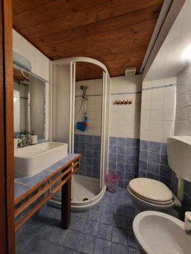 y baño con lavabo, aseo y ducha. en Alloggio turistico Santa Rosa en Viterbo