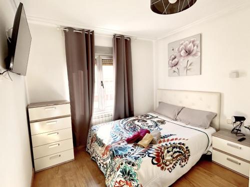 1 dormitorio con 1 cama y vestidor en Nuevo: Cerca CENTRO , WIFI y Calefacción, en Oviedo
