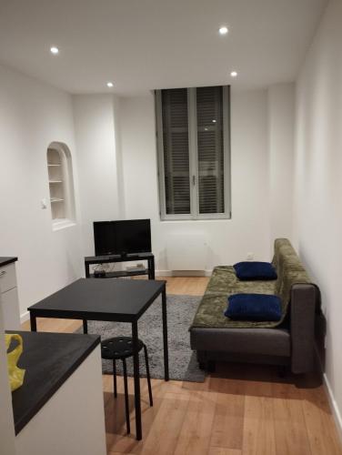 un salon avec un canapé et une table dans l'établissement Appart hotel, à Dijon