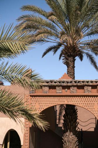 a palm tree sitting on top of a building at Lodge Hara Oasis in Agdz