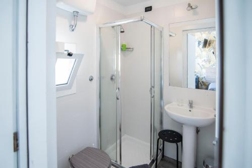 a bathroom with a shower and a sink at Hotel Dell'Urbe in Rome