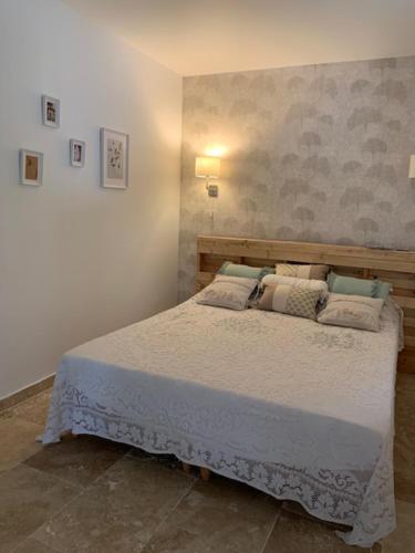 een slaapkamer met een groot bed in een kamer bij La Miougrano in Plan-dʼOrgon