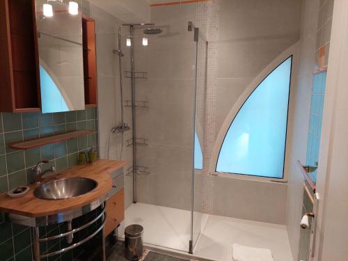 a bathroom with a sink and a glass shower at Résidence Villa Nova in Tiuccia