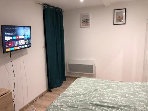 1 dormitorio con 1 cama y TV de pantalla plana en Beau studio meublé refait à neuf Montélimar centre, en Montélimar