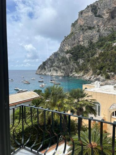 a view of the ocean from a balcony at La Cuchina in Capri
