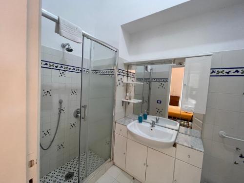 a bathroom with a shower and a sink at La Cuchina in Capri