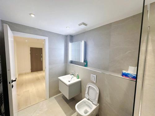 a bathroom with a toilet and a sink at Luxury Modern Flat Near Center in London