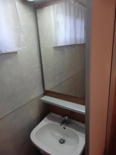 a bathroom with a sink and a mirror at Camping Village la Chiocciola in Capannole