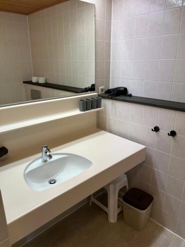 a bathroom with a sink and a mirror at Apartment sunny mountains Gerlitzen in Deutschberg