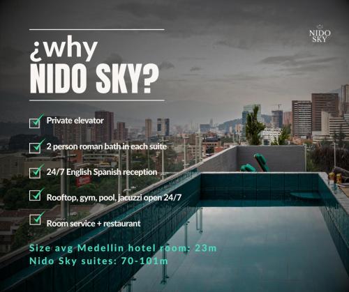 a flyer for a hotel with a swimming pool at Nido Sky in Medellín