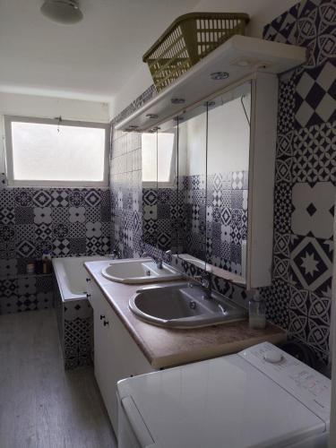 uma cozinha com um lavatório e uma bancada em Chambre d'hôtes appartement en colocation em Rennes