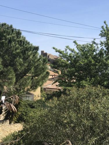 a group of trees and buildings on a hill at BelCiano (ancien Toit Vert) in Fitou