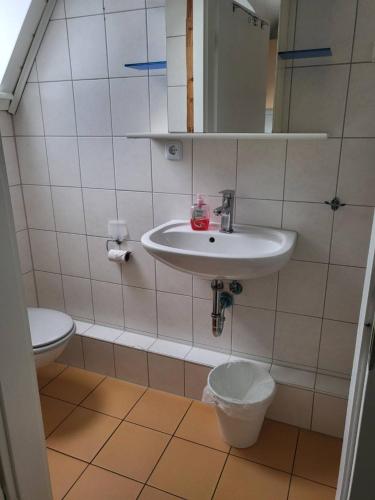 L8 Street Besigheim Ludwigshafen - Mitarbeiterwohnung zum Bestpreis في بيزيغهايم: حمام مع حوض ومرحاض