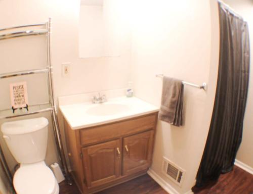 a bathroom with a toilet and a sink at 1 Bed Apt - Amazing Location 1 Block to Carson St in Pittsburgh