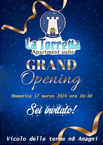 a poster for a grand opening of a greek event at LA TORRETTA apartment suite in Anagni