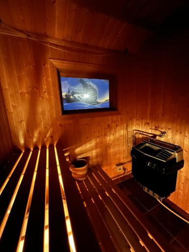 an inside view of a sauna with a toilet at Sälen, Tandådalen in Sälen