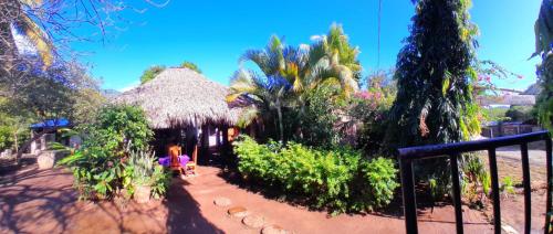 un complejo con un jardín con árboles y plantas en Restaurante El Escondite en Ometepe