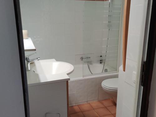 a white bathroom with a sink and a toilet at Appartement Les Gets, 1 pièce, 4 personnes - FR-1-671-257 in Les Gets