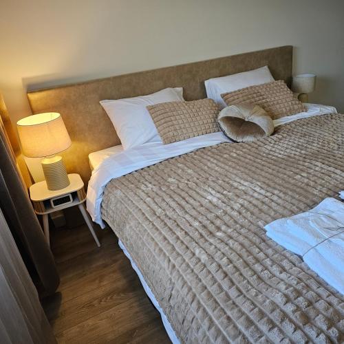 a bedroom with a large bed with two pillows at Il Mulino House A in Lisse