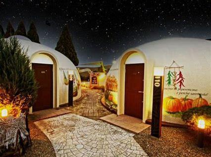 a couple of domes with pumpkins on them at スパホテル　ティーズリゾート伊勢崎 in Nishi-kunisada