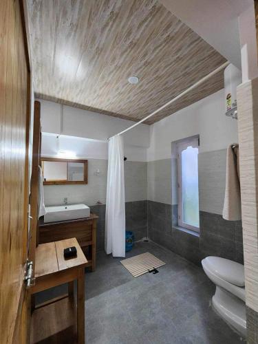 a bathroom with a sink and a toilet and a window at Shalla Heritage in Stak