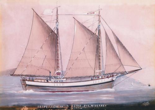 a painting of a sail boat in the water at Stella's Apartments in Tolo