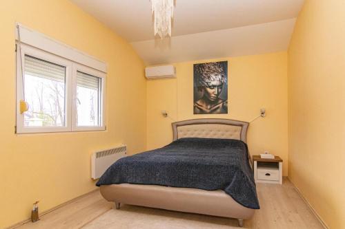 um quarto com uma cama e um quadro na parede em Deluxe Holiday Home-Podgorica em Podgorica