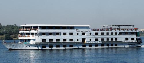 a large white boat in the water at Jaz Monarch Nile Cruise - Every Monday from Luxor for 07 & 04 Nights - Every Friday From Aswan for 03 Nights in Luxor