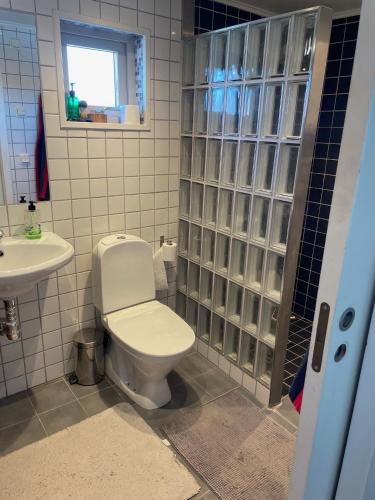 a bathroom with a toilet and a sink at Villa i Bunkeflostrand in Bunkeflostrand