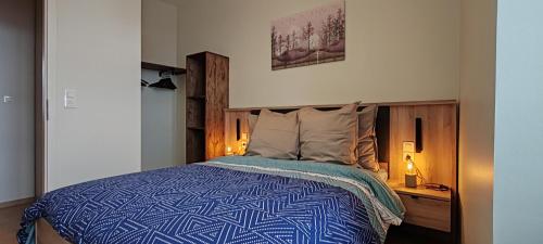 - une chambre avec un lit et un bureau dans l'établissement Le Nid Douillet - Au calme & Parking gratuit, à Bergheim