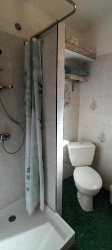 une salle de bain avec toilettes et douche en verre dans l'établissement BELLEVUE, à Le Tignet