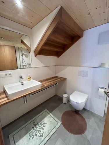 een badkamer met een wastafel en een toilet bij Haus Lechner in Gaschurn