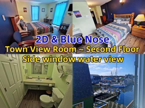 a bedroom with a bed and a bathroom with a sink at The Inn at Fisherman's cove in Halifax