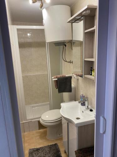 małą łazienkę z toaletą i umywalką w obiekcie Studio Apartment in Split w Splicie