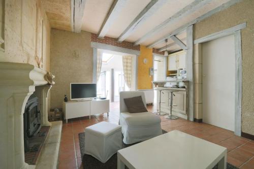 ein Wohnzimmer mit einem Kamin und einem TV in der Unterkunft Elegant and spacious T2 #Tours #Halles #Courprivée in Tours