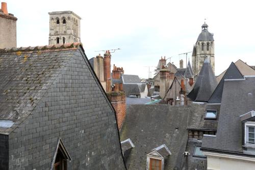 uitzicht op de daken van gebouwen met twee torens bij Charmant Studio authentique#Tours#PlacePlumereau in Tours