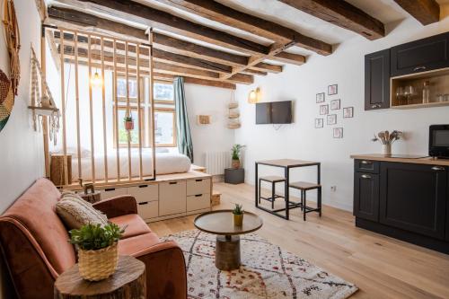 un salon avec un canapé et une table dans l'établissement Cocon du Vieux Tours, à Tours