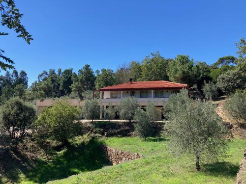 a house in the middle of a field with trees at Casa do Olival in Tarouca