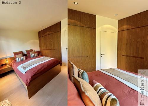 2 letti in una camera da letto con armadi in legno di Appartement 3 chambres "Luxury Nest Spa F1" by FineNest a Spa