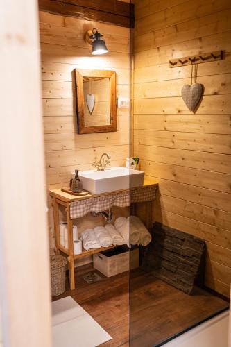 a bathroom with a sink and a mirror at Apartmaji Babi in Markovci