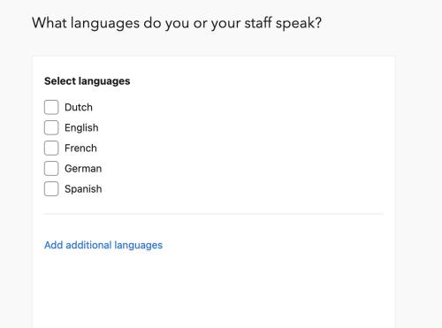 a screenshot of a cell phone with the words what languages do you or your staff at Amit Rathi Test 2 in Amsterdam