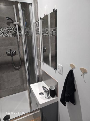 Magnifique chambre في بوفيه: حمام مع دش ومغسلة