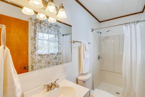 a bathroom with a sink and a toilet and a mirror at Pet-Friendly Onia Vacation Rental with Private Deck! in Onia