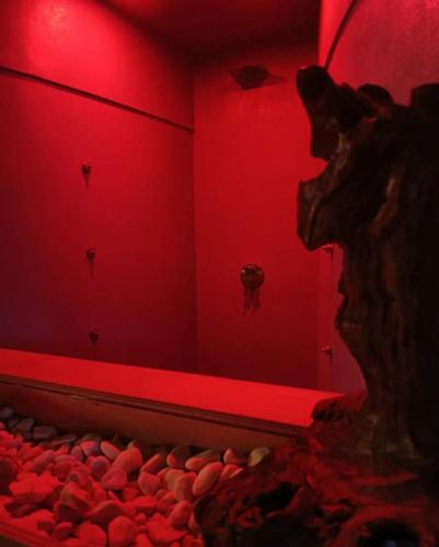 a room with a red room with a red wall at Thalassa Suite & Spa in Reggio Calabria