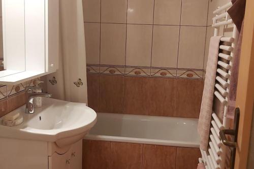 a bathroom with a sink and a tub and a toilet and a sink at Apartment Dan Timisoara - two bedrooms in Timişoara
