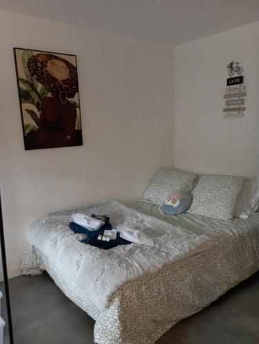 une chambre avec un lit dans une pièce dans l'établissement Le studio 34 les Baux de Provence, aux Baux-de-Provence