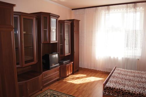 イヴァーノ・フランキーウシクにあるDaily rent Apartments 8のベッドルーム(テレビ、ベッド、窓付)
